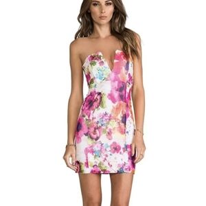 NOOKIE Floral Bustier Mini Dress V-front in Flowerpop and White size 10
